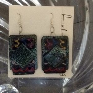 Fusilli Art Metallic colors on black earrings